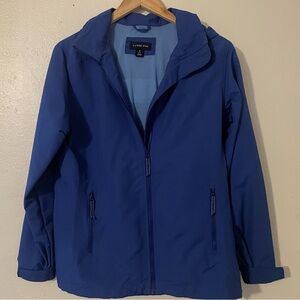 Lands End Womens Hooded Windbreaker Jacket Blue Zip Front Small